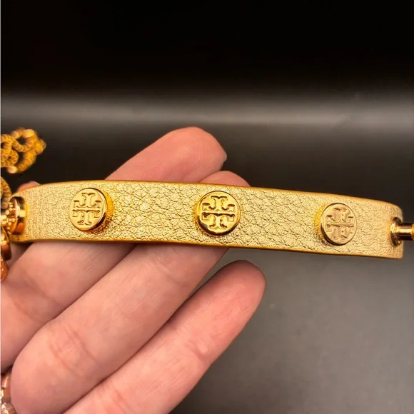 Tory Burch Gold Textured Bracelet with Emblem Accents - Picture 4 of 6
